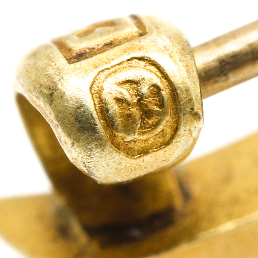 Pair of 14K Yellow Gold Seed Pearl and Enamel Flower Pins