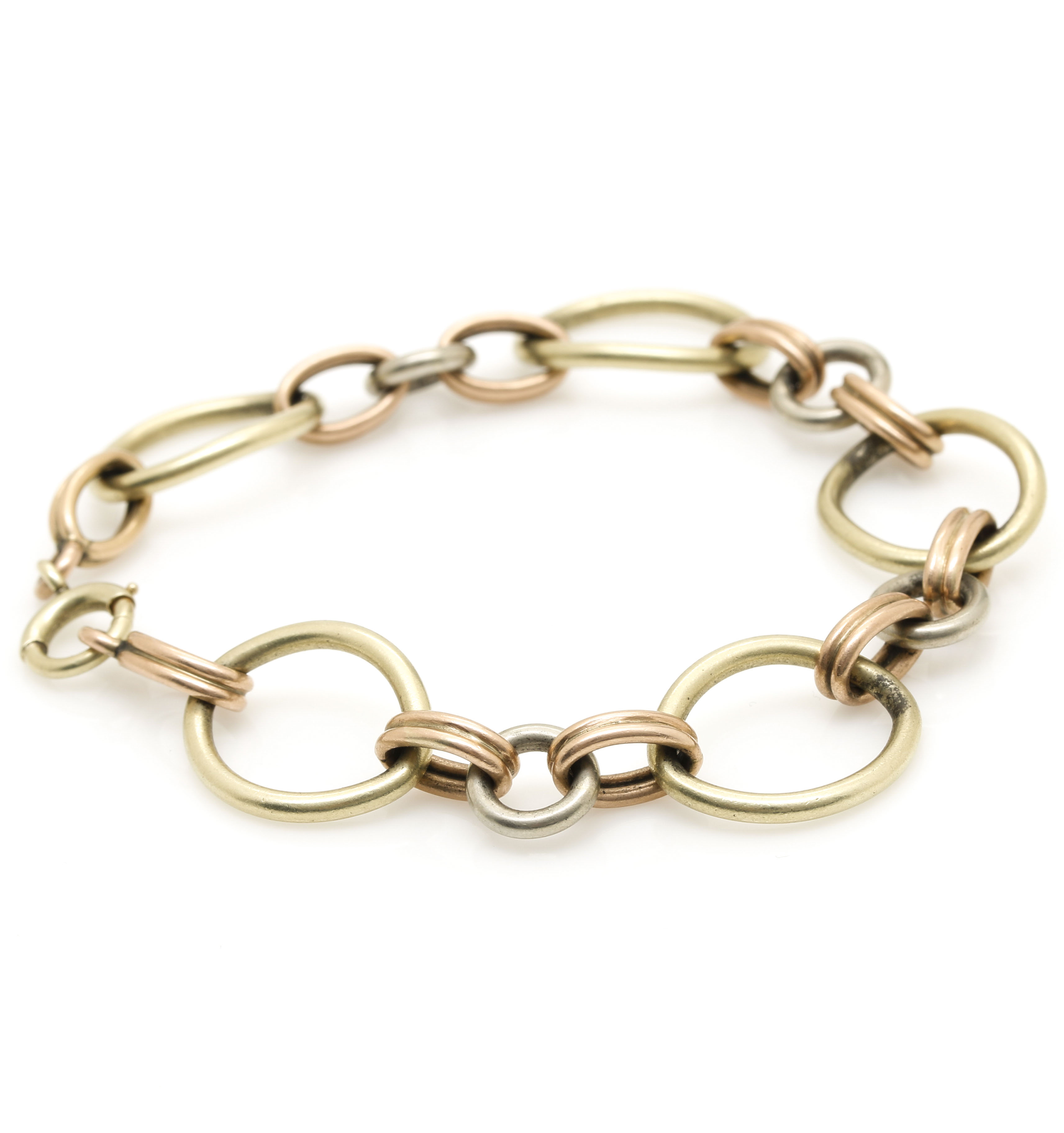14K Tri-Color Gold Oval Link Bracelet