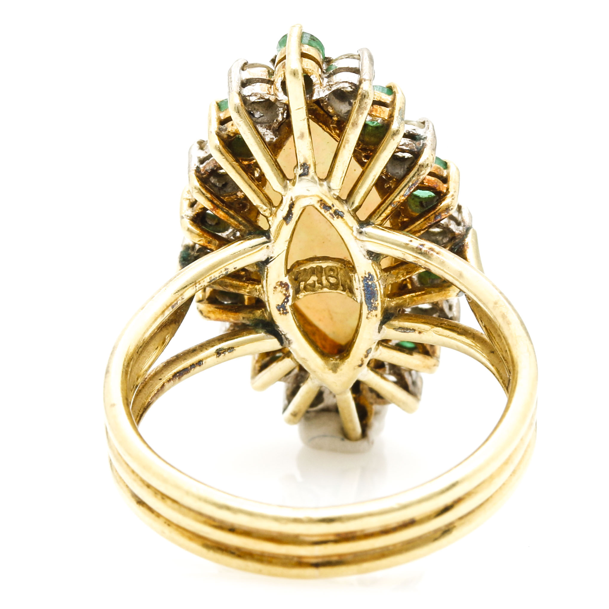 18K Yellow Gold Opal, Emerald, and Diamond Ring