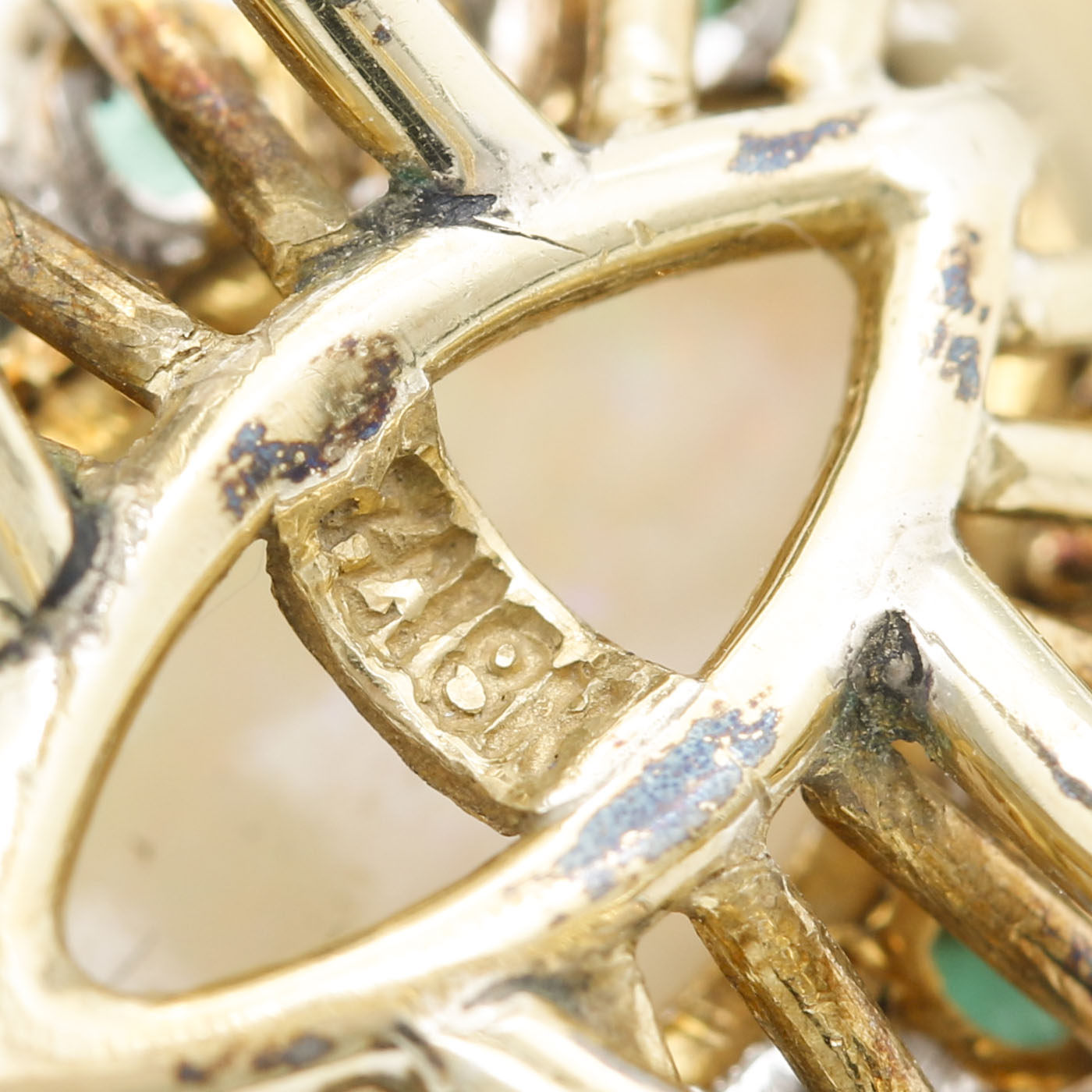 18K Yellow Gold Opal, Emerald, and Diamond Ring