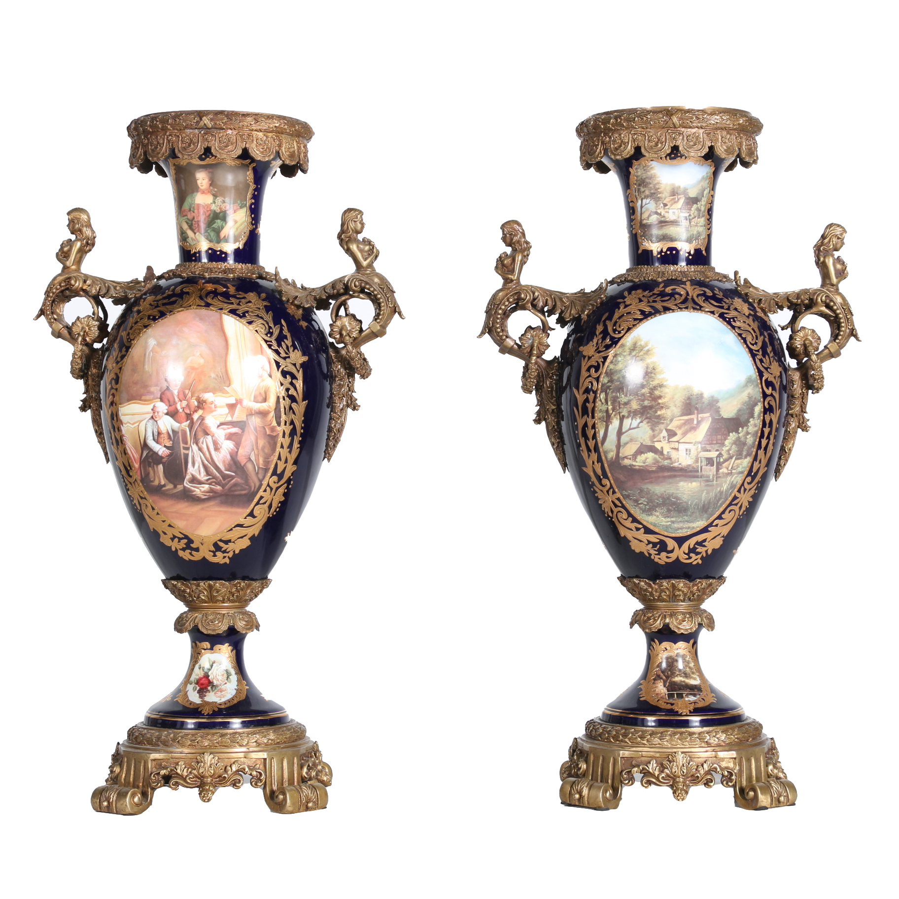 Pair of Porcelain Urns with Figural Handles