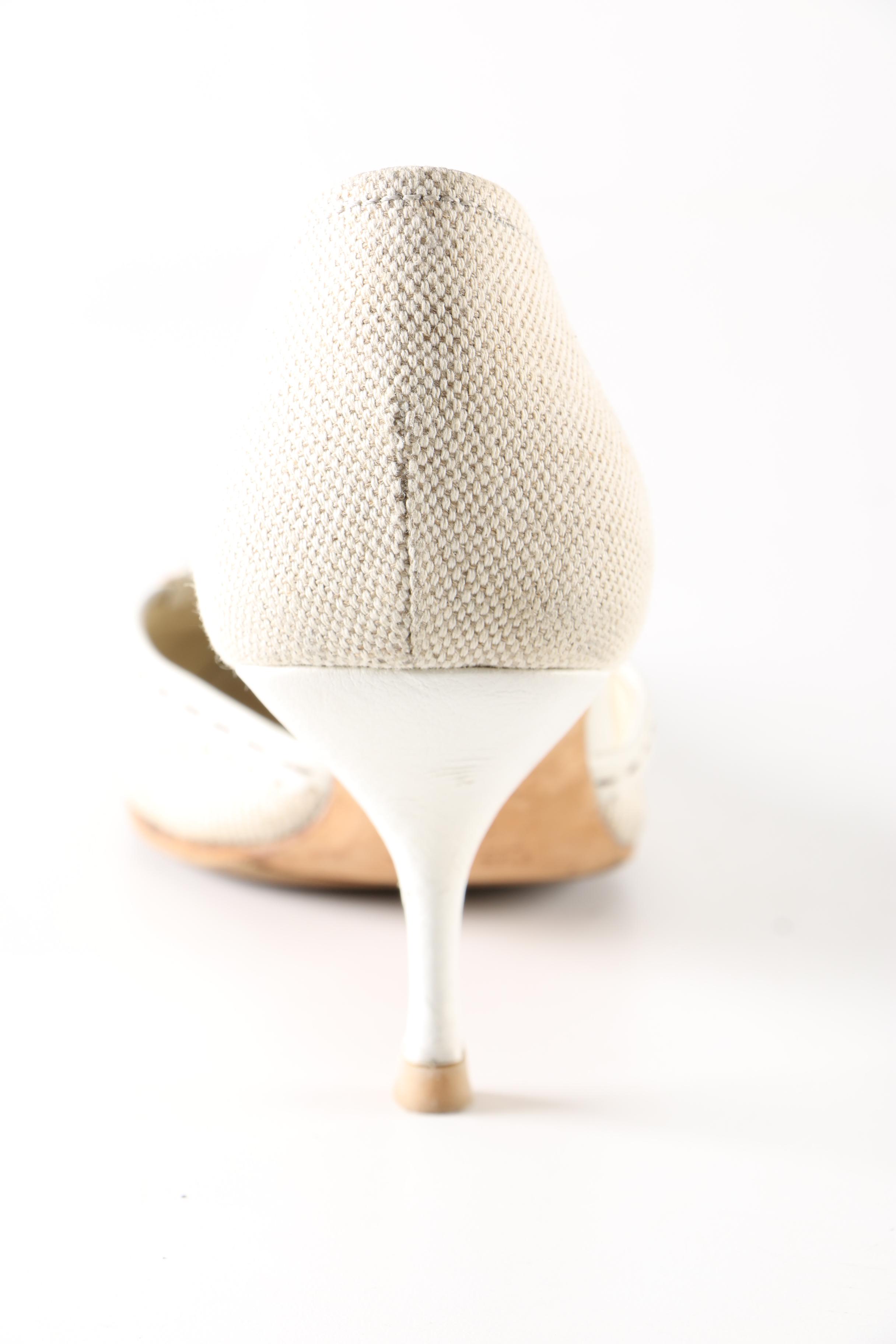 Prada White Leather and Linen Heels