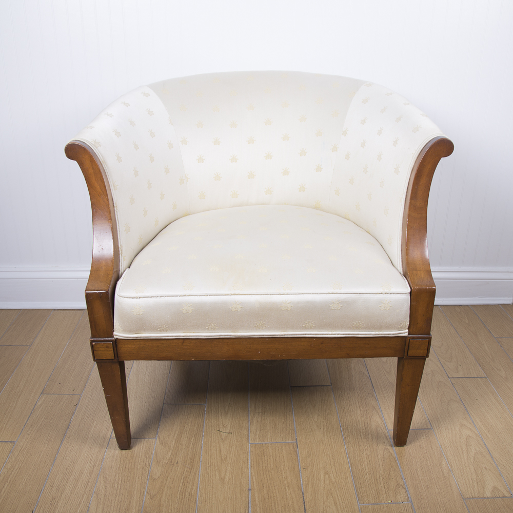 Barrel Back Bee Patterned Embroidered Armchair