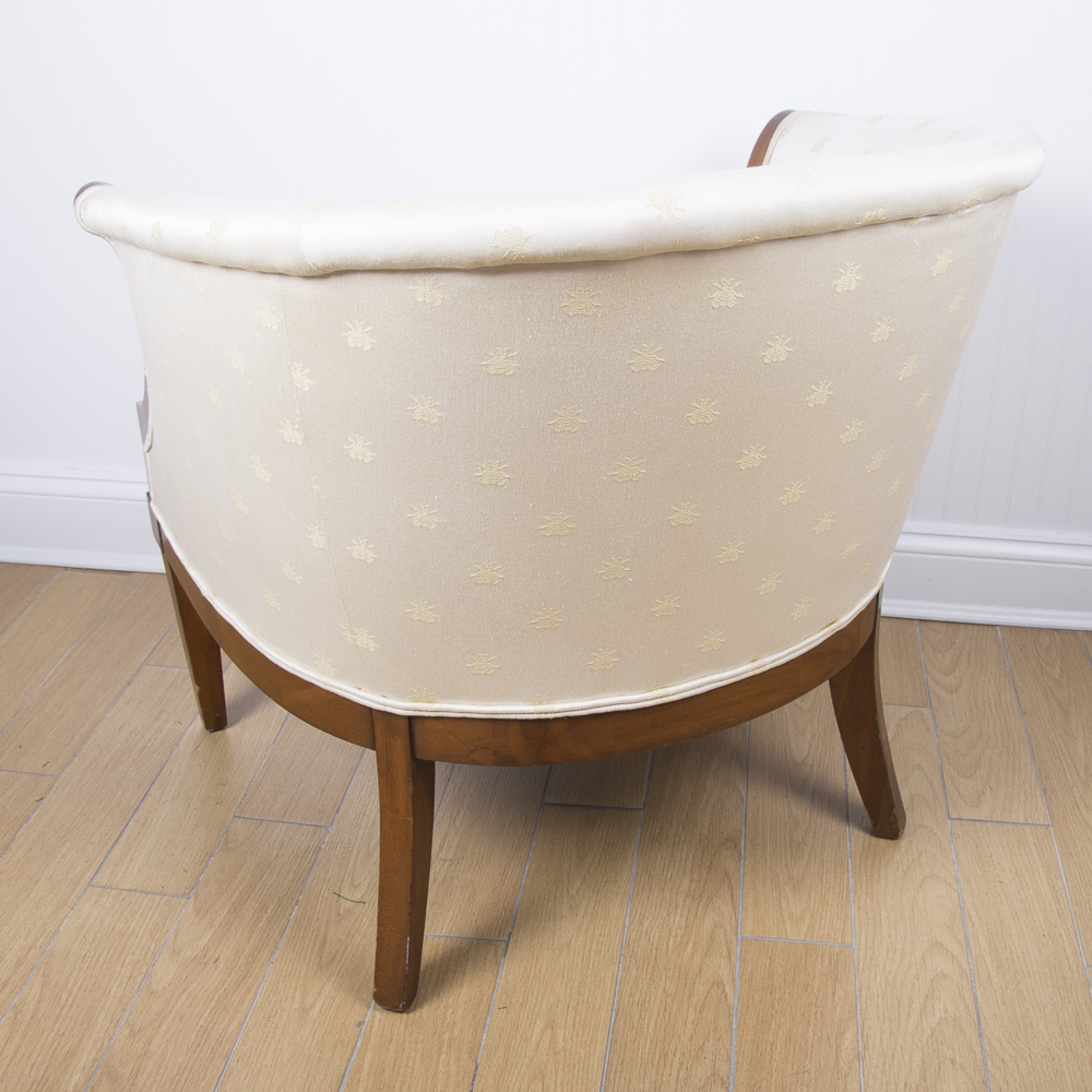 Barrel Back Bee Patterned Embroidered Armchair
