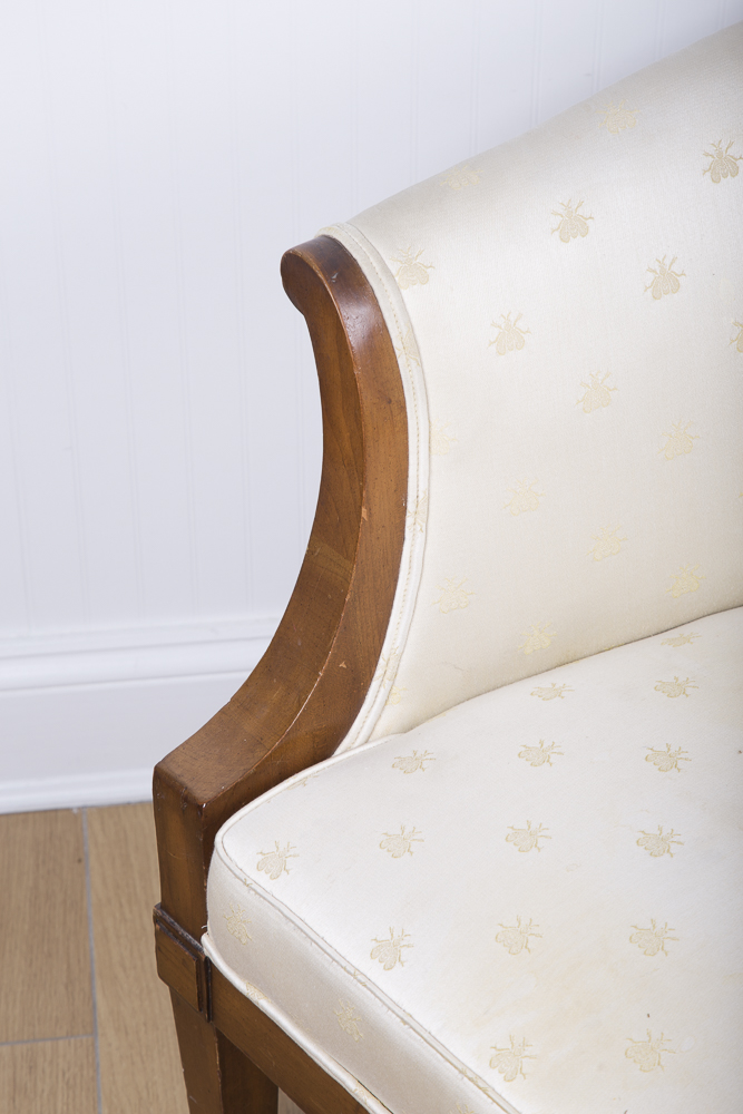 Barrel Back Bee Patterned Embroidered Armchair