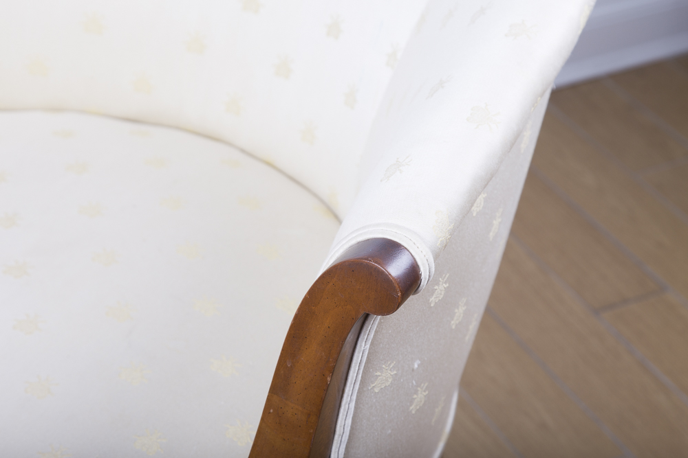 Barrel Back Bee Patterned Embroidered Armchair