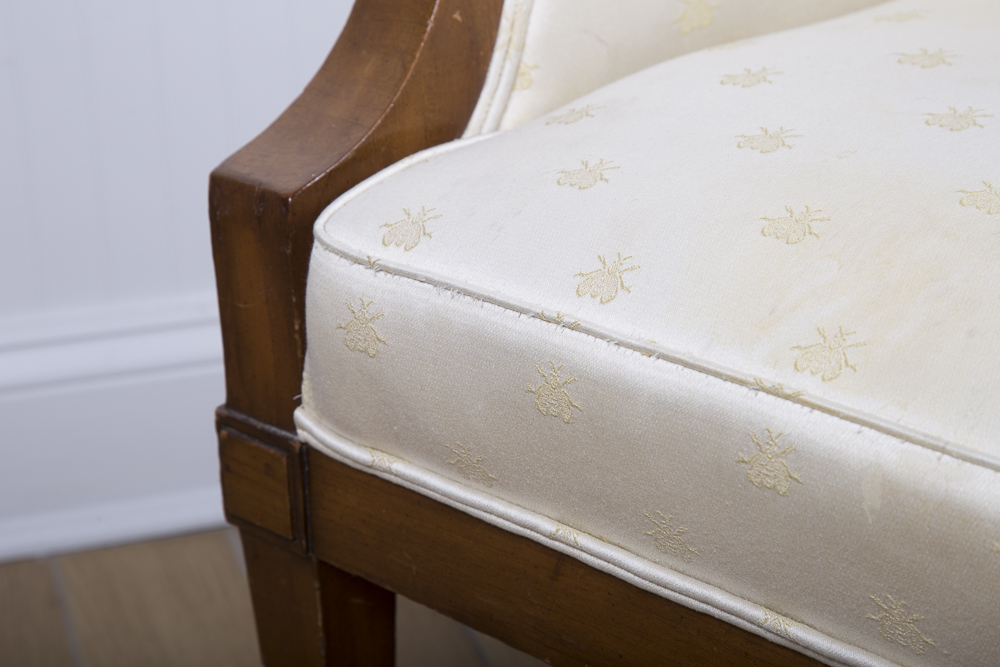 Barrel Back Bee Patterned Embroidered Armchair