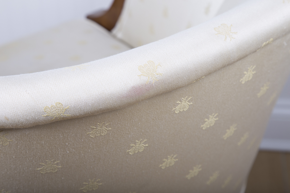 Barrel Back Bee Patterned Embroidered Armchair