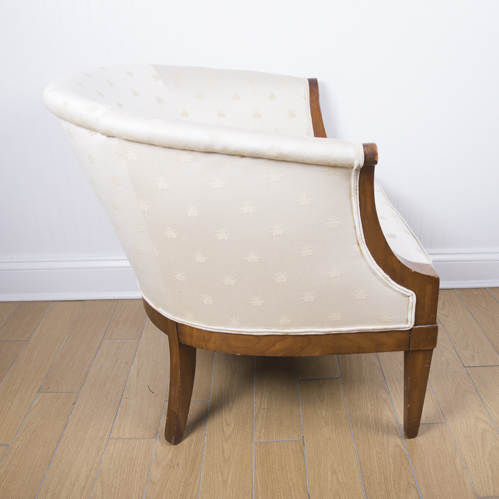 Barrel Back Bee Patterned Embroidered Armchair