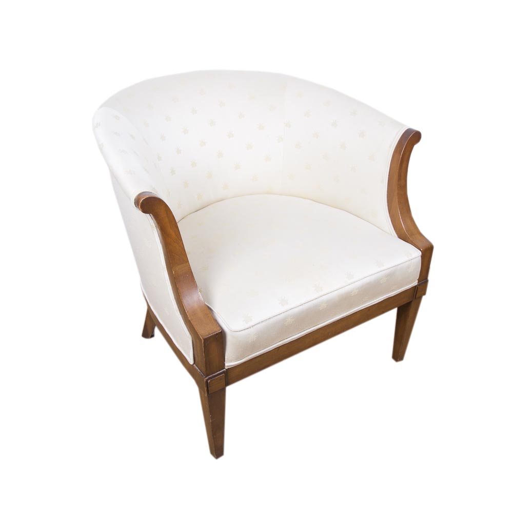 Barrel Back Bee Patterned Embroidered Armchair