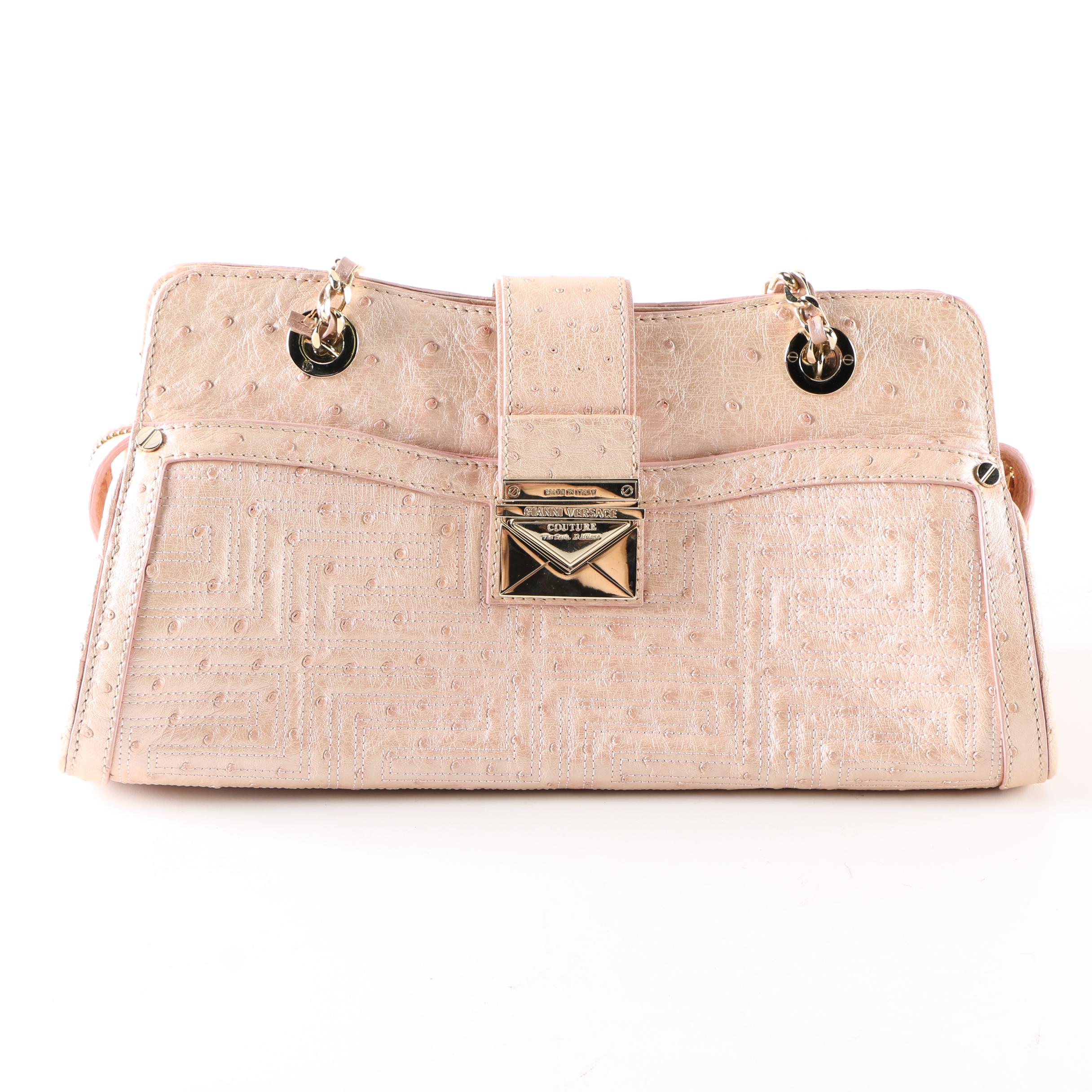 Versace Pink Ostrich Leather Purse