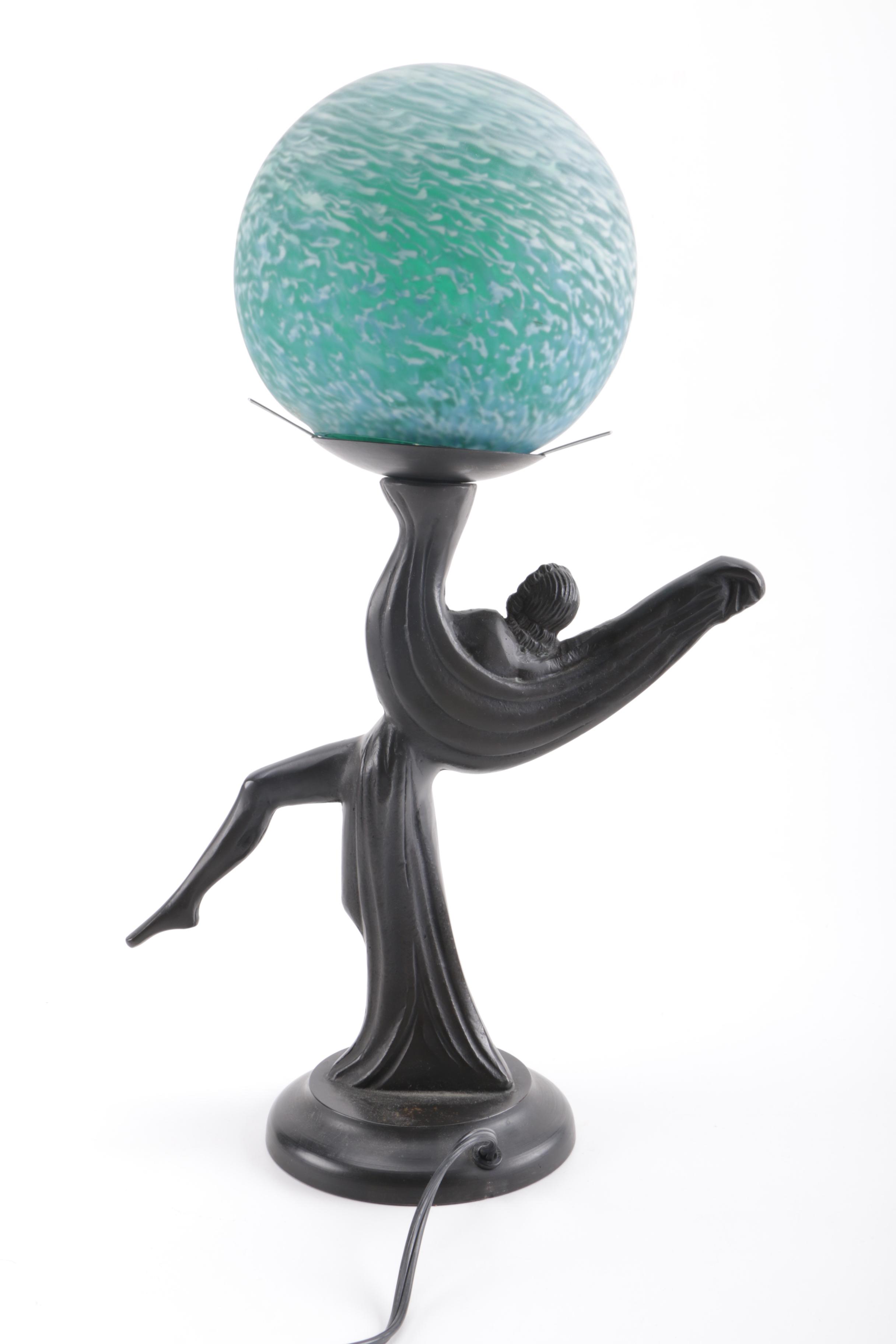 Steel Lamp of Woman Dancing with Glass Globe