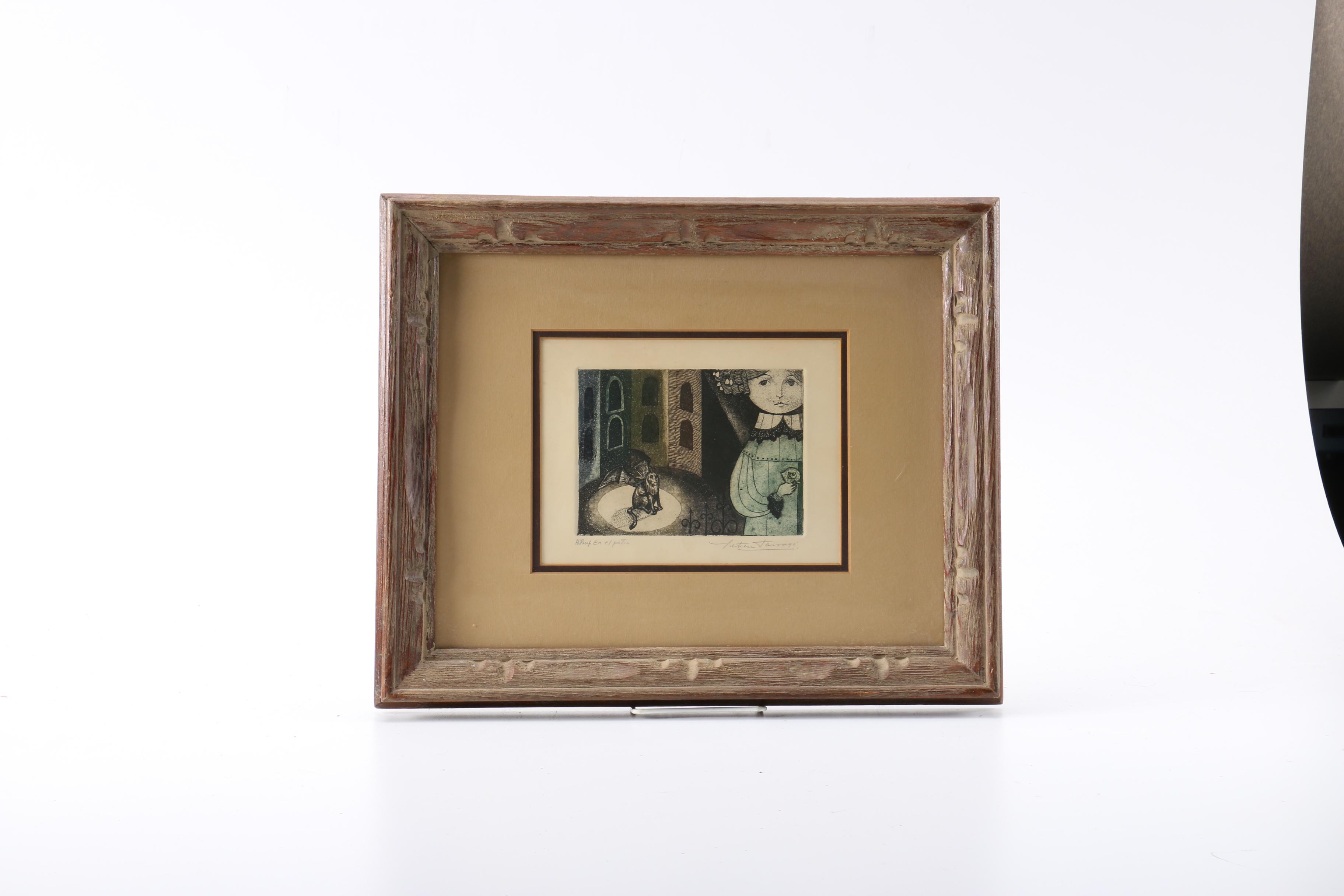 Leticia Tarrago Limited Edition Artist's Proof Aquatint Etching on Paper "En el Patio"