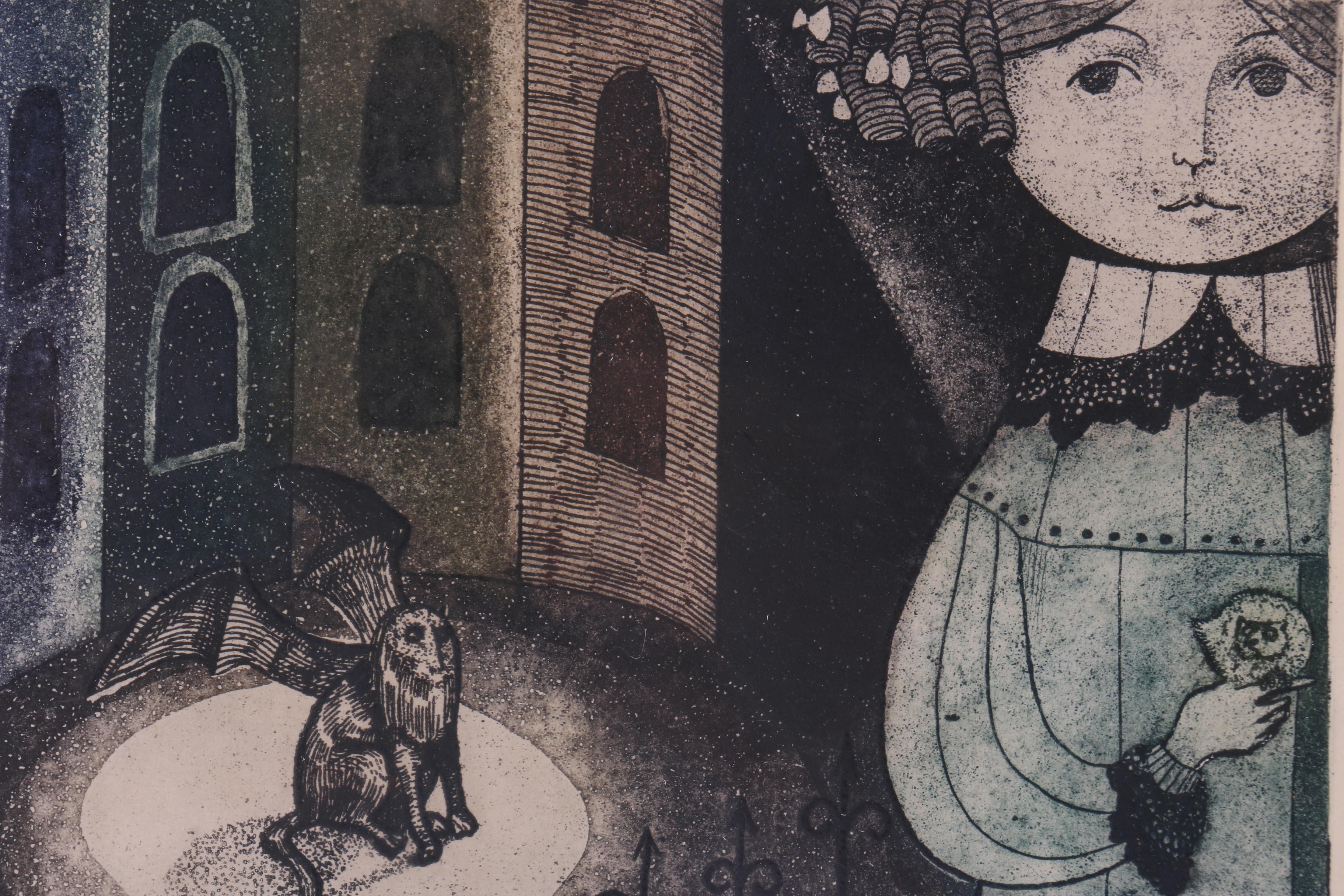 Leticia Tarrago Limited Edition Artist's Proof Aquatint Etching on Paper "En el Patio"