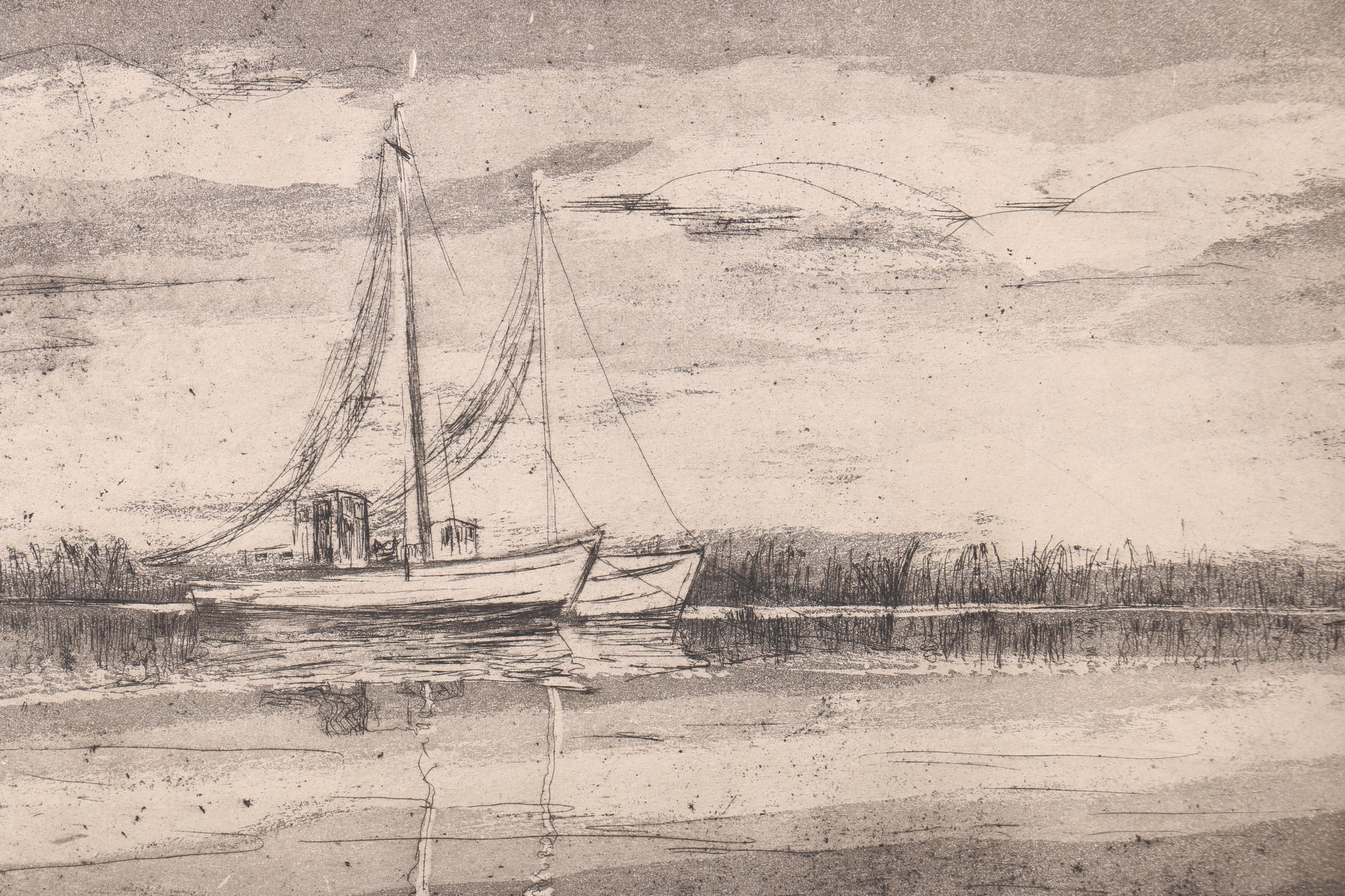 Limited Edition Aquatint Etching "Bayou Boats"