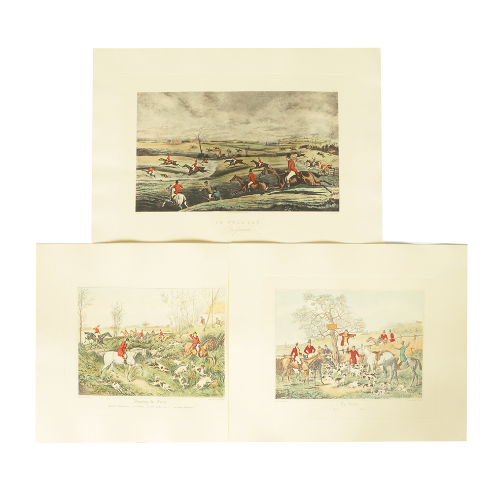 After Henry Alken Hand-Colored Engravings on Paper of a Fox Hunt