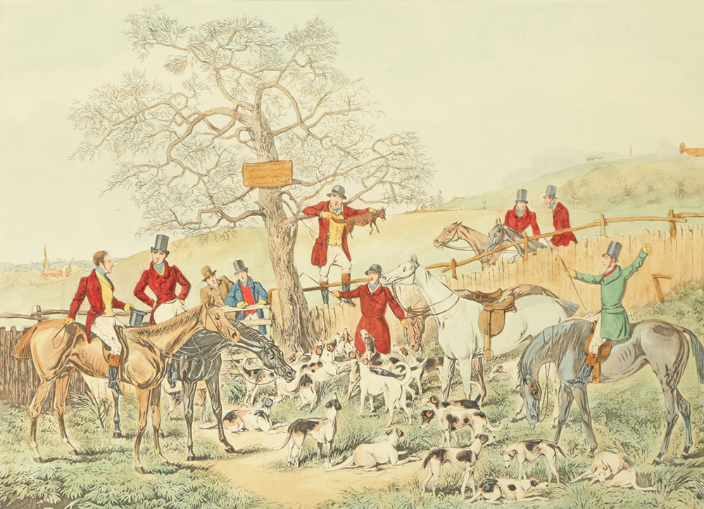 After Henry Alken Hand-Colored Engravings on Paper of a Fox Hunt