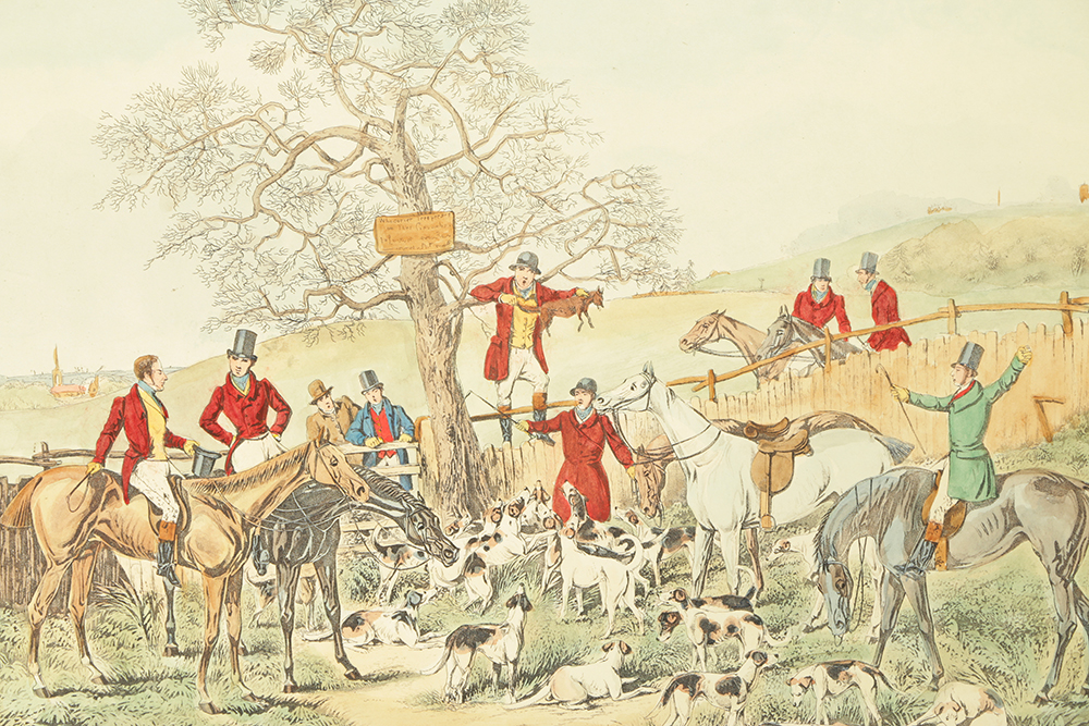 After Henry Alken Hand-Colored Engravings on Paper of a Fox Hunt