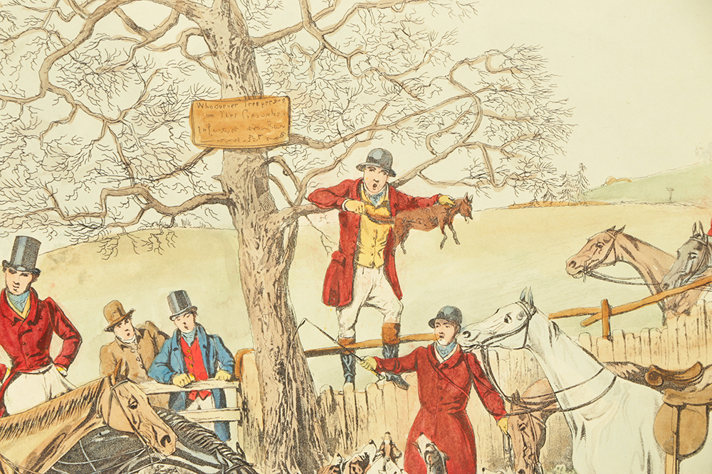 After Henry Alken Hand-Colored Engravings on Paper of a Fox Hunt