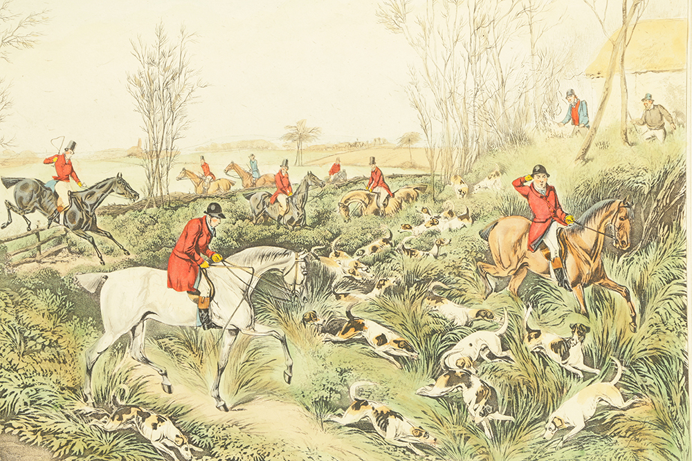 After Henry Alken Hand-Colored Engravings on Paper of a Fox Hunt