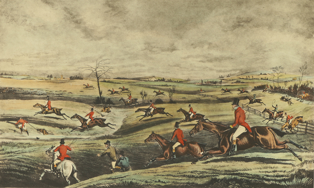 After Henry Alken Hand-Colored Engravings on Paper of a Fox Hunt