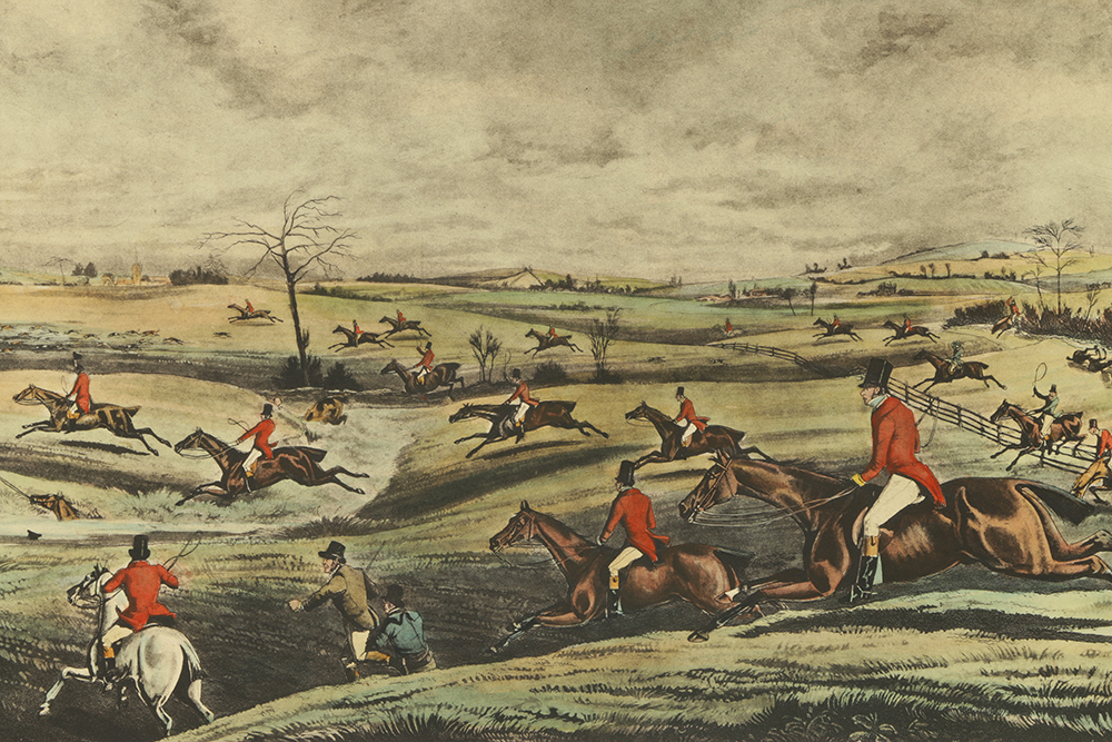 After Henry Alken Hand-Colored Engravings on Paper of a Fox Hunt