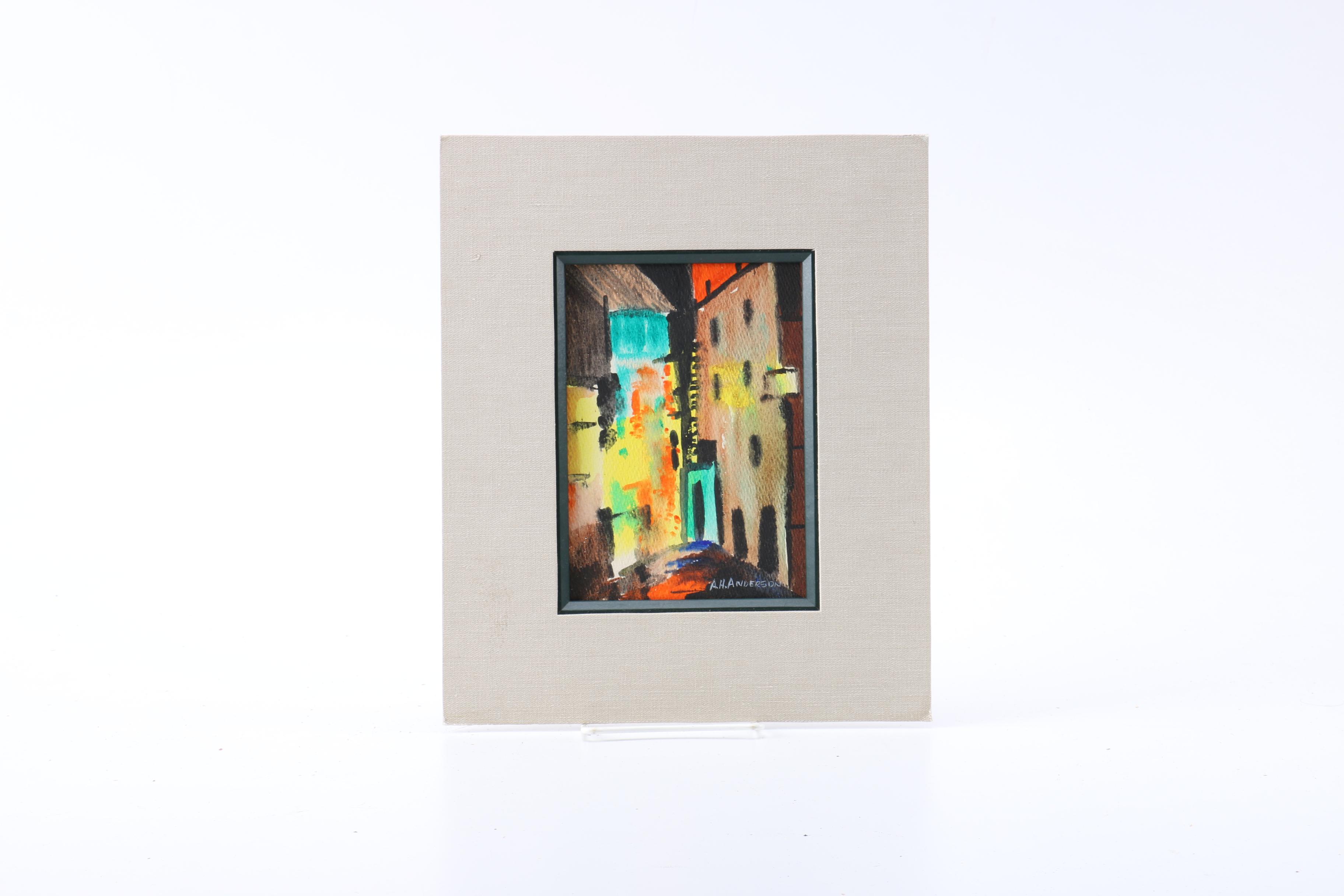 A. H. Anderson Watercolor Painting on Paperboard of Abstract City