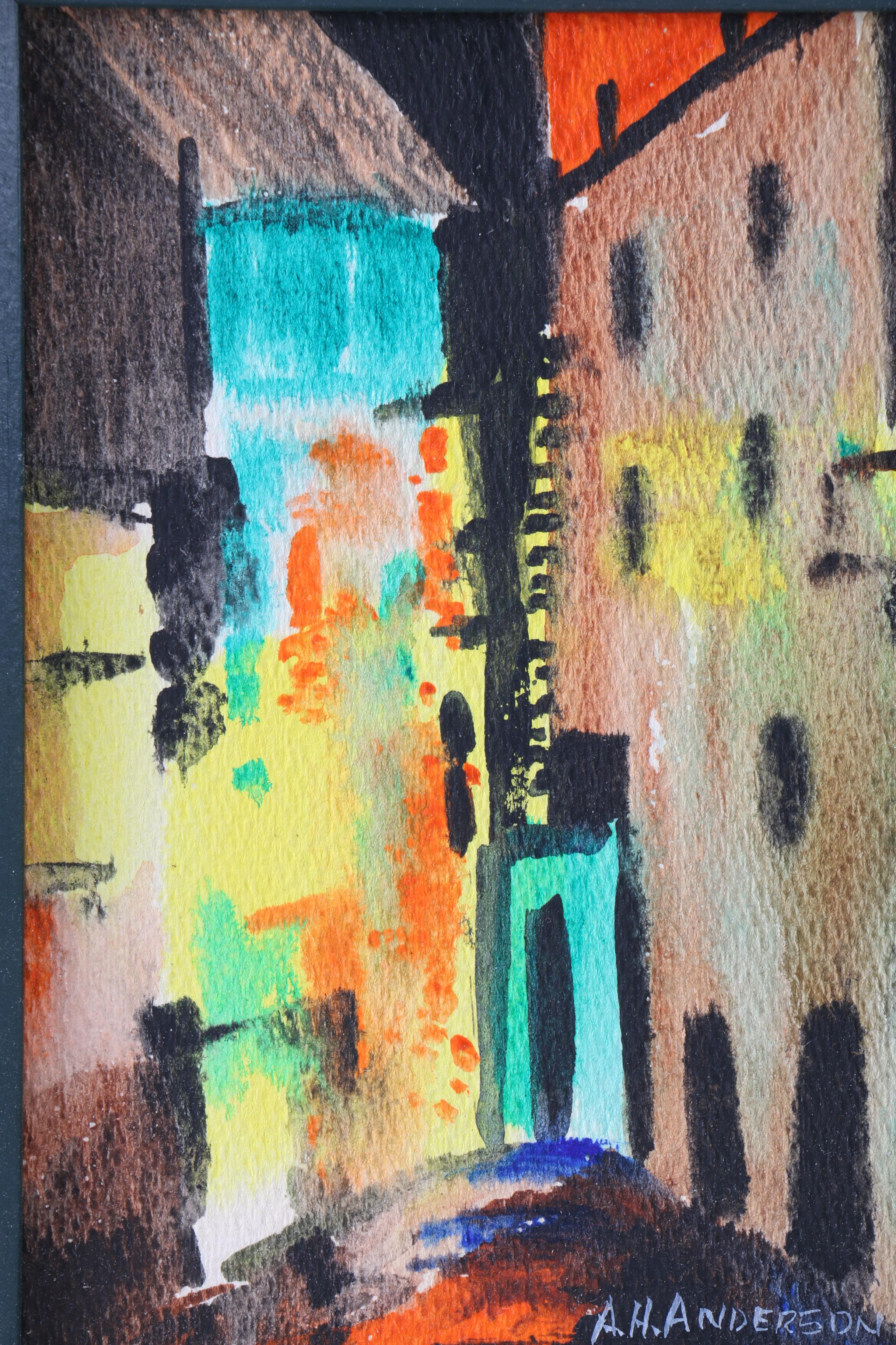 A. H. Anderson Watercolor Painting on Paperboard of Abstract City