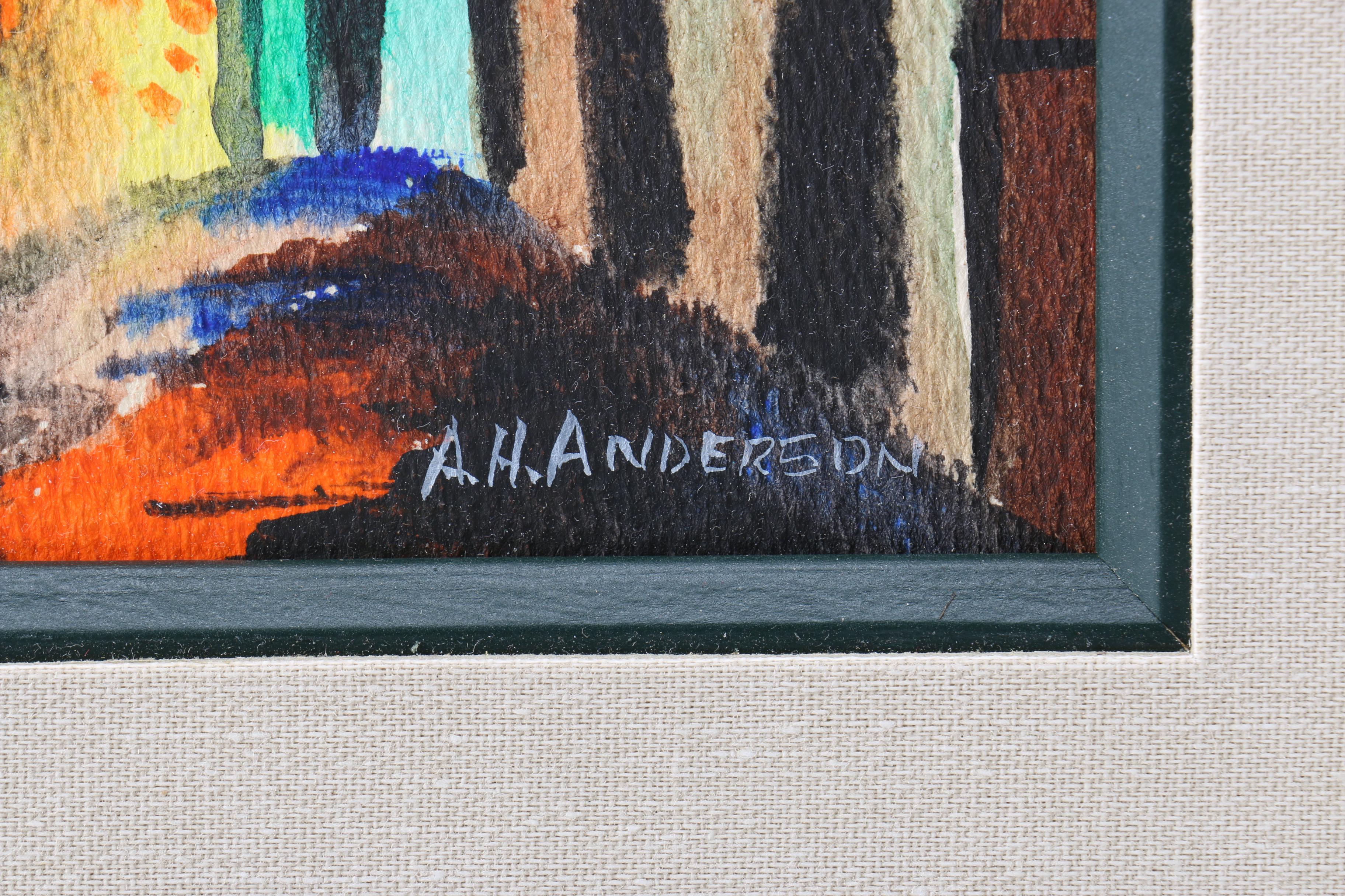 A. H. Anderson Watercolor Painting on Paperboard of Abstract City