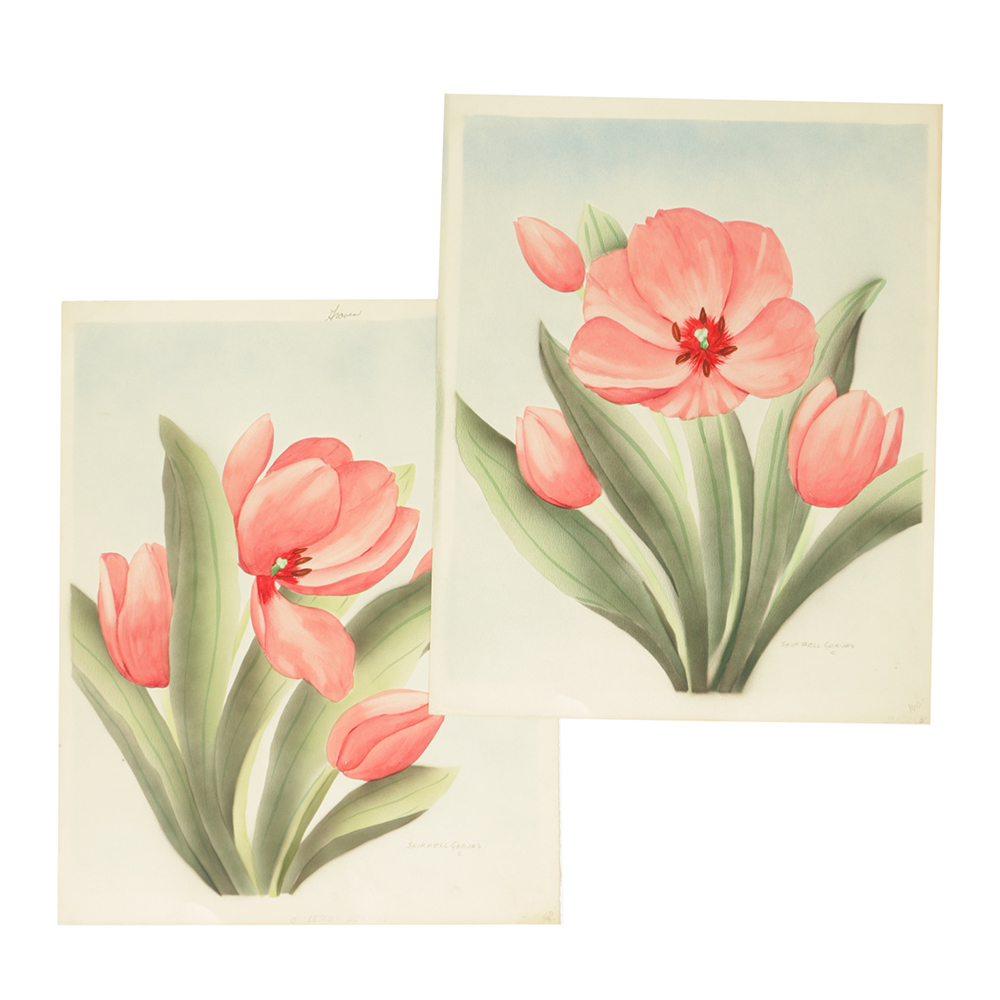 Shirrell Graves Airbrushed Watercolor Painting on Paper of Flowers