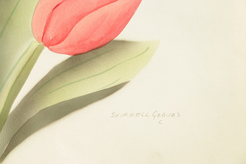 Shirrell Graves Airbrushed Watercolor Painting on Paper of Flowers