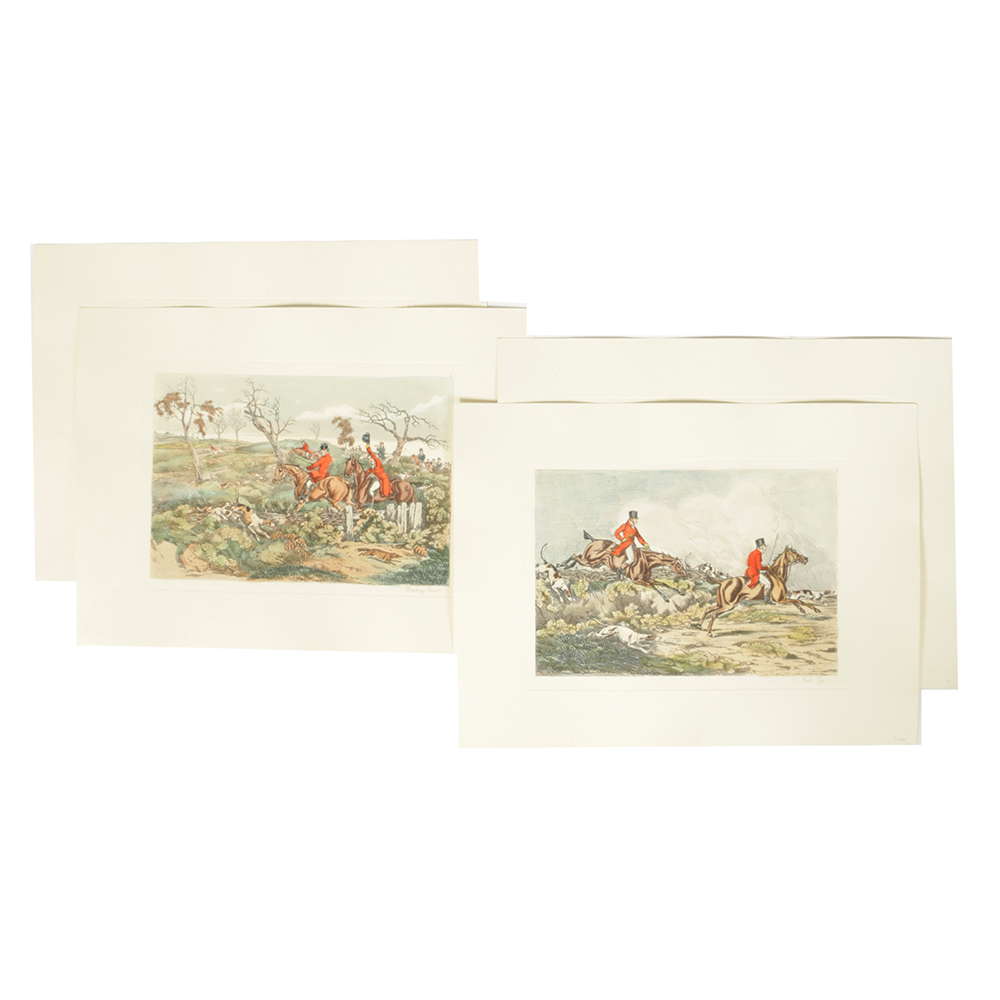 Hand-Colored Lithographs on Paper After Original Hunting Scenes