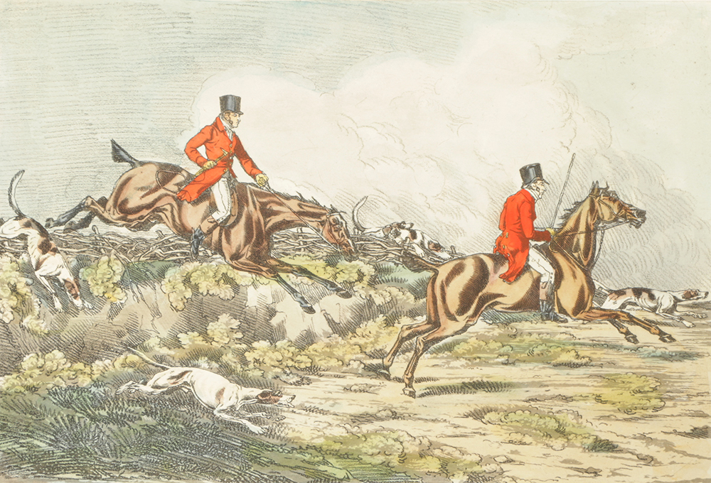 Hand-Colored Lithographs on Paper After Original Hunting Scenes