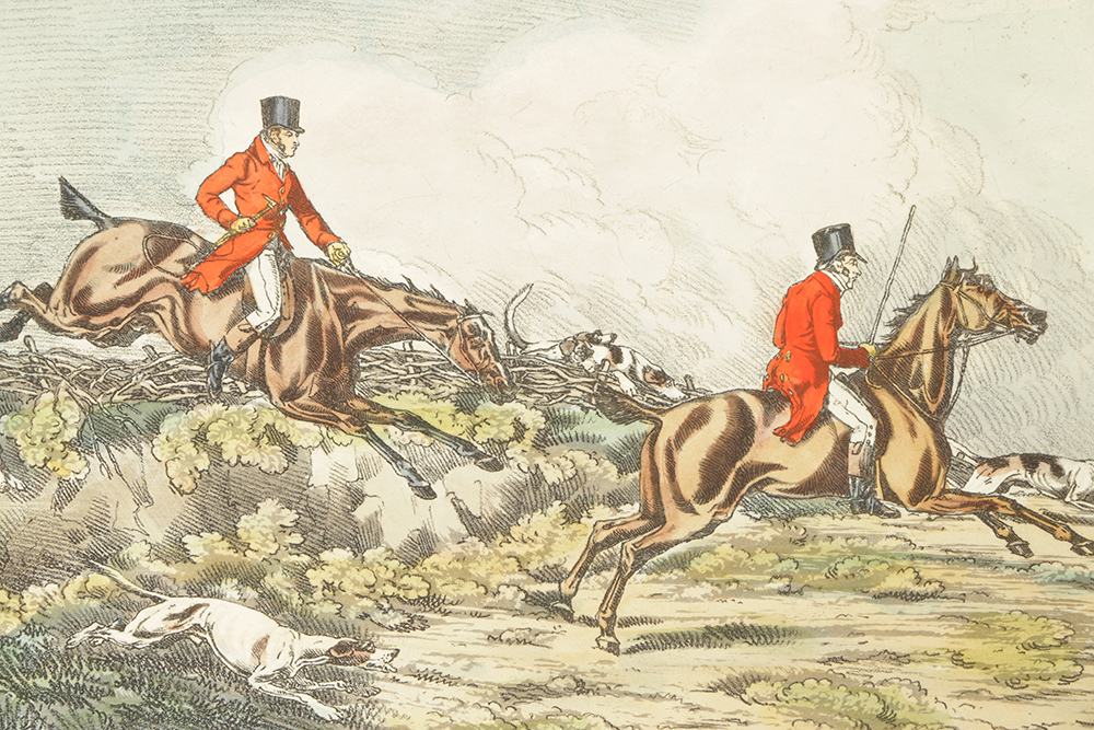 Hand-Colored Lithographs on Paper After Original Hunting Scenes