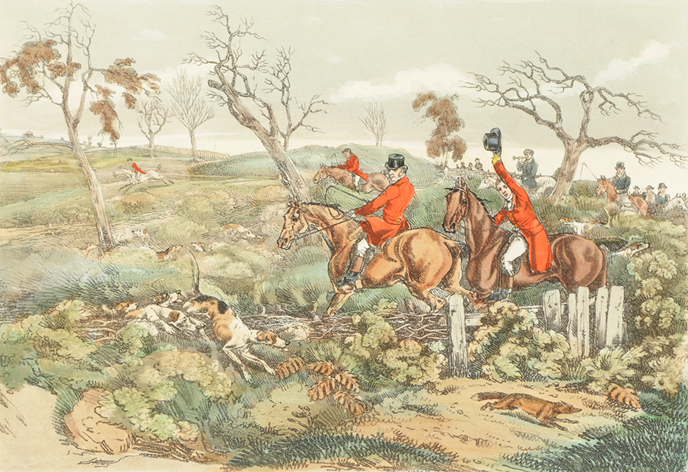 Hand-Colored Lithographs on Paper After Original Hunting Scenes