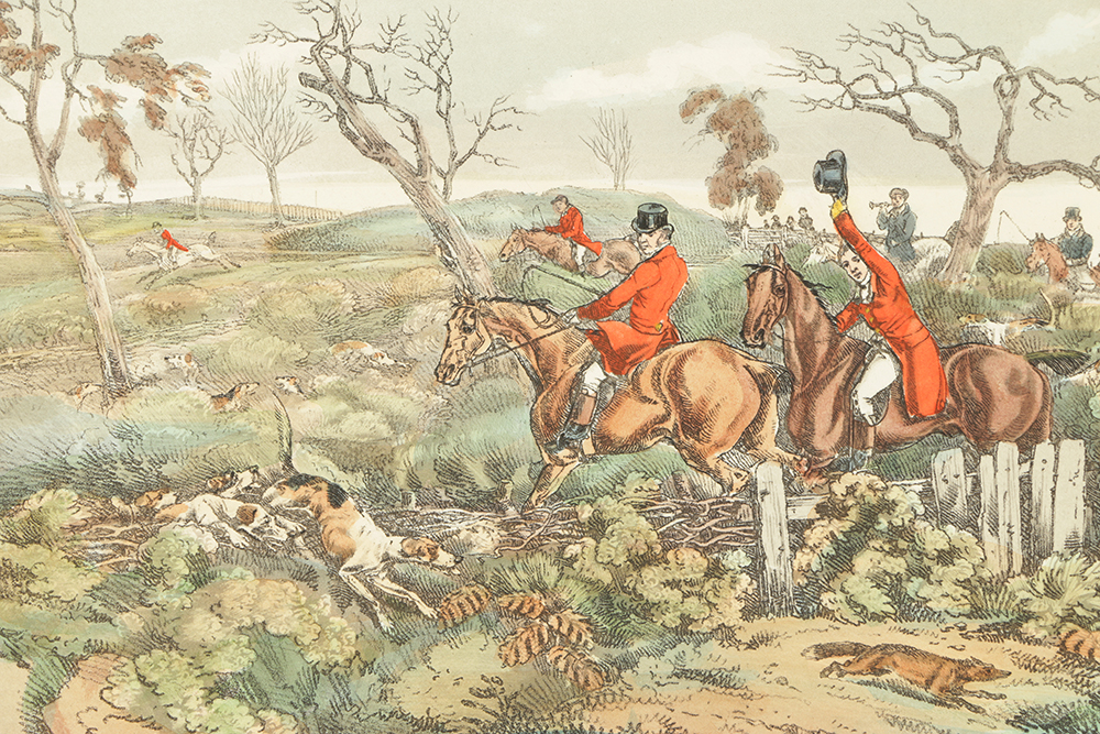 Hand-Colored Lithographs on Paper After Original Hunting Scenes