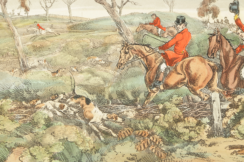 Hand-Colored Lithographs on Paper After Original Hunting Scenes