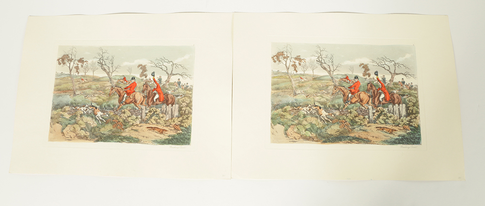 Hand-Colored Lithographs on Paper After Original Hunting Scenes