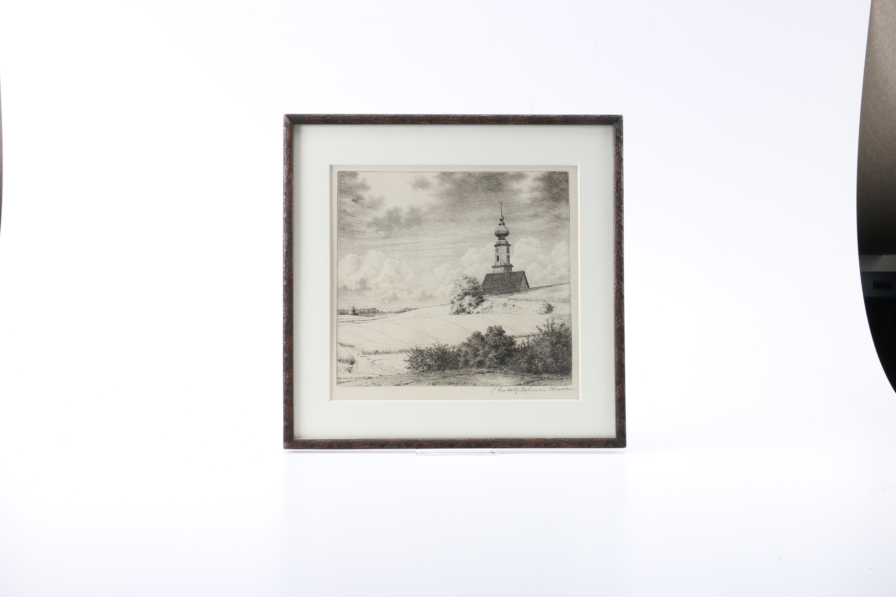 Etching on Paper of a Church