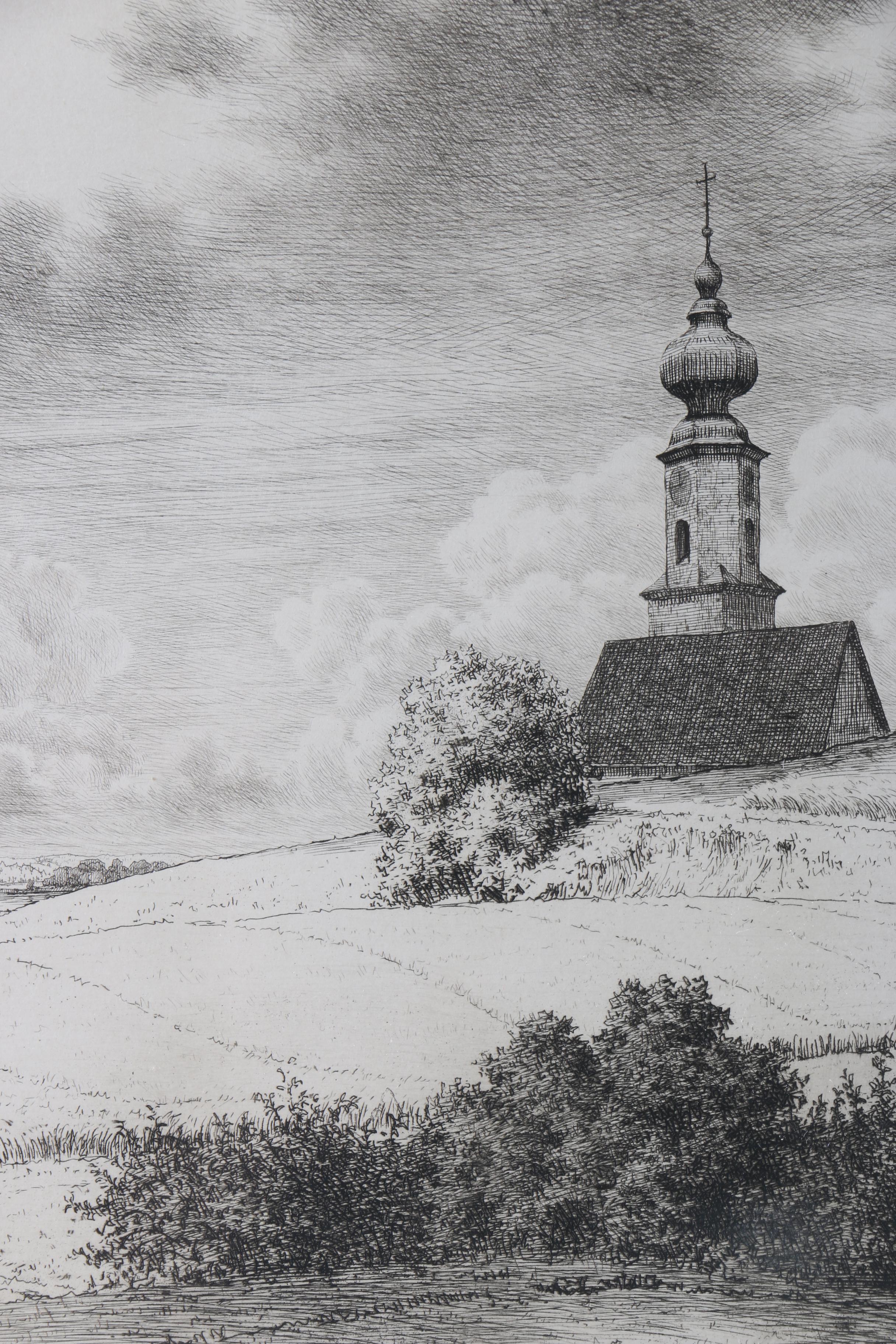 Etching on Paper of a Church