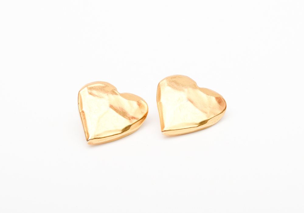 Vintage Christian Lacroix Clip On Gold Tone Heart Earrings