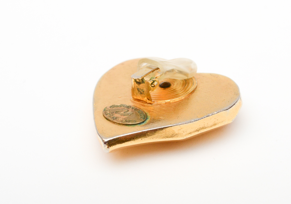 Vintage Christian Lacroix Clip On Gold Tone Heart Earrings