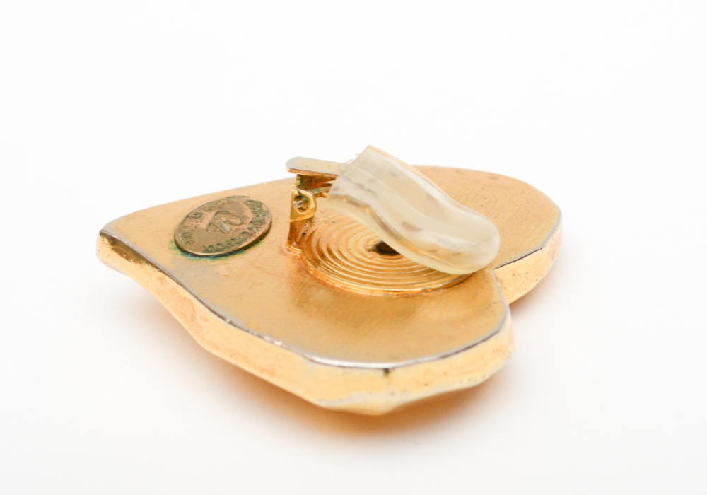 Vintage Christian Lacroix Clip On Gold Tone Heart Earrings