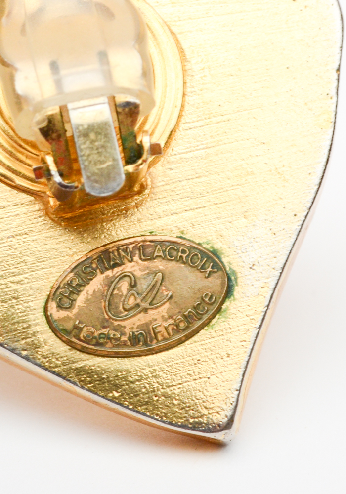 Vintage Christian Lacroix Clip On Gold Tone Heart Earrings