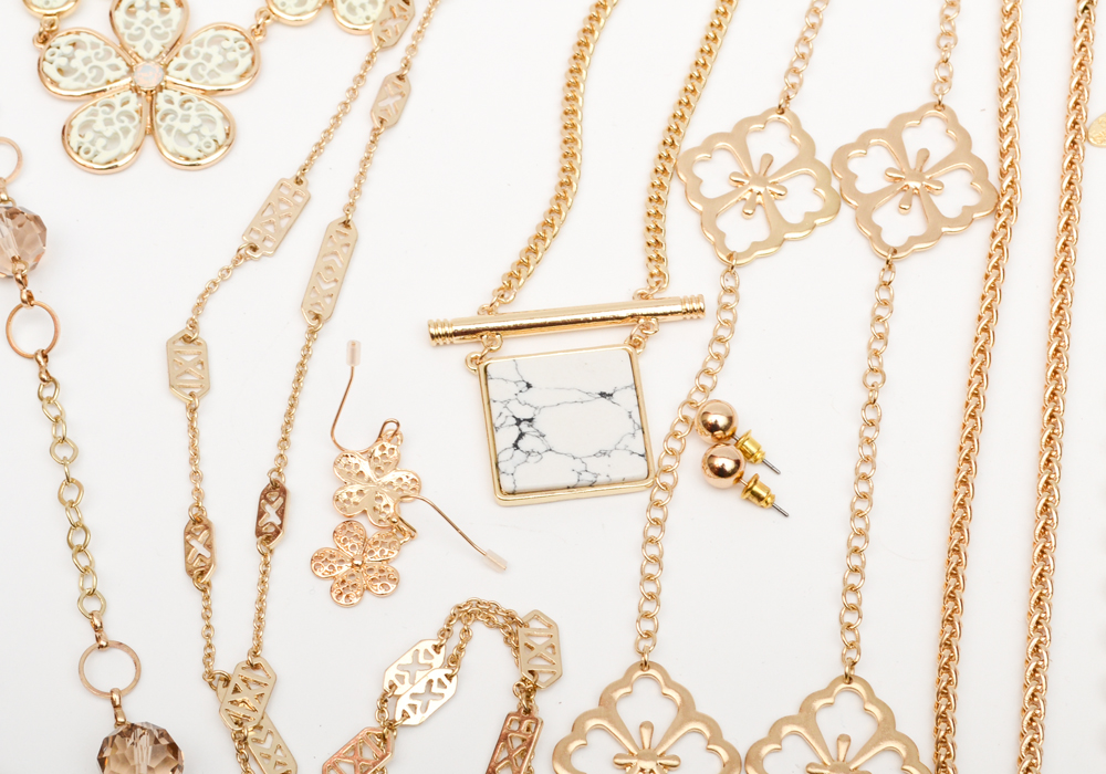 Gold Tone Fashion Necklaces and Earrings