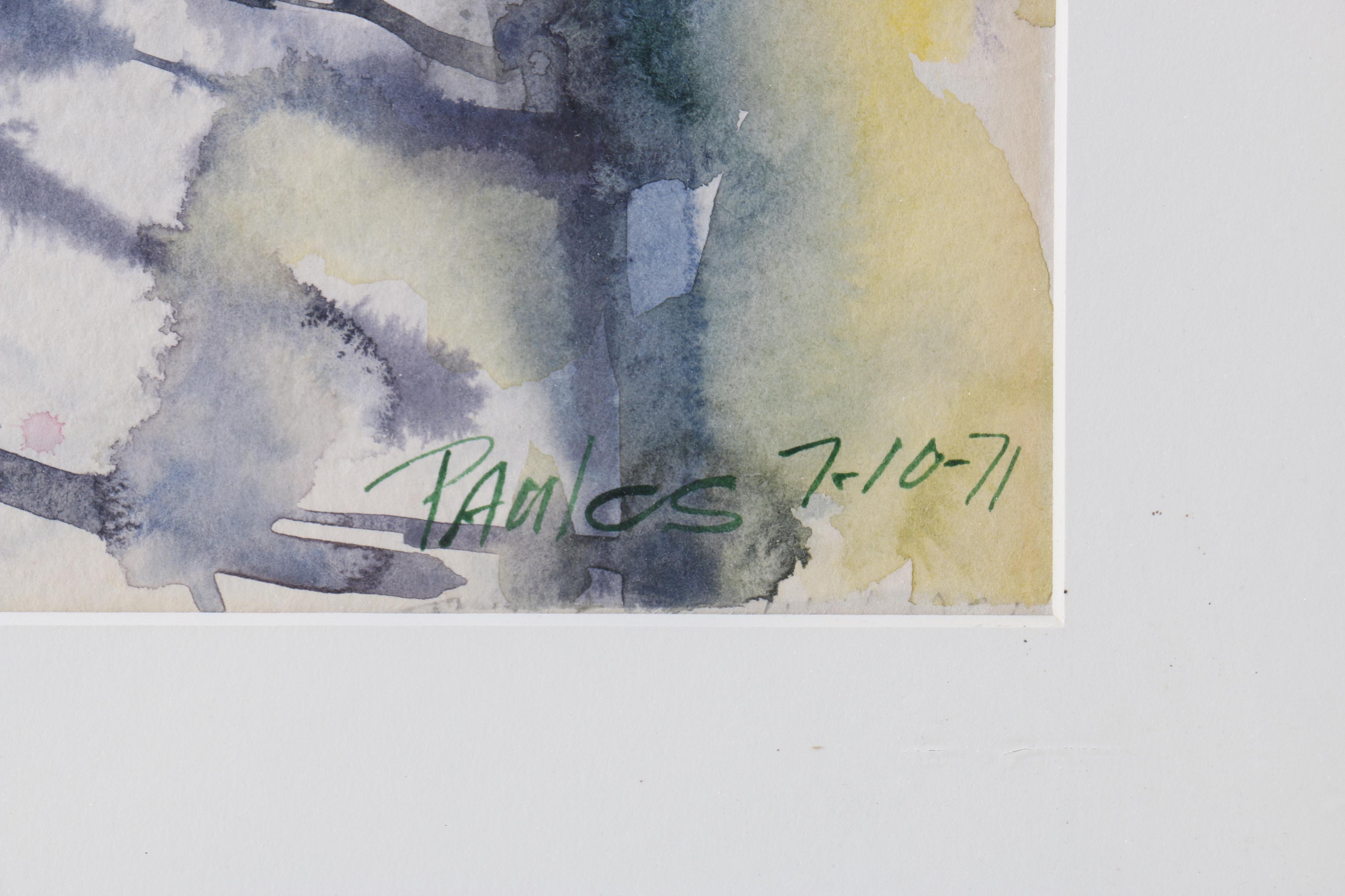 1971 Watercolor Painting of Abstract Trees