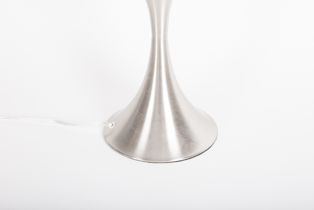 Silver Tone Brushed Metal Table Lamp With Damask Patterned Shade