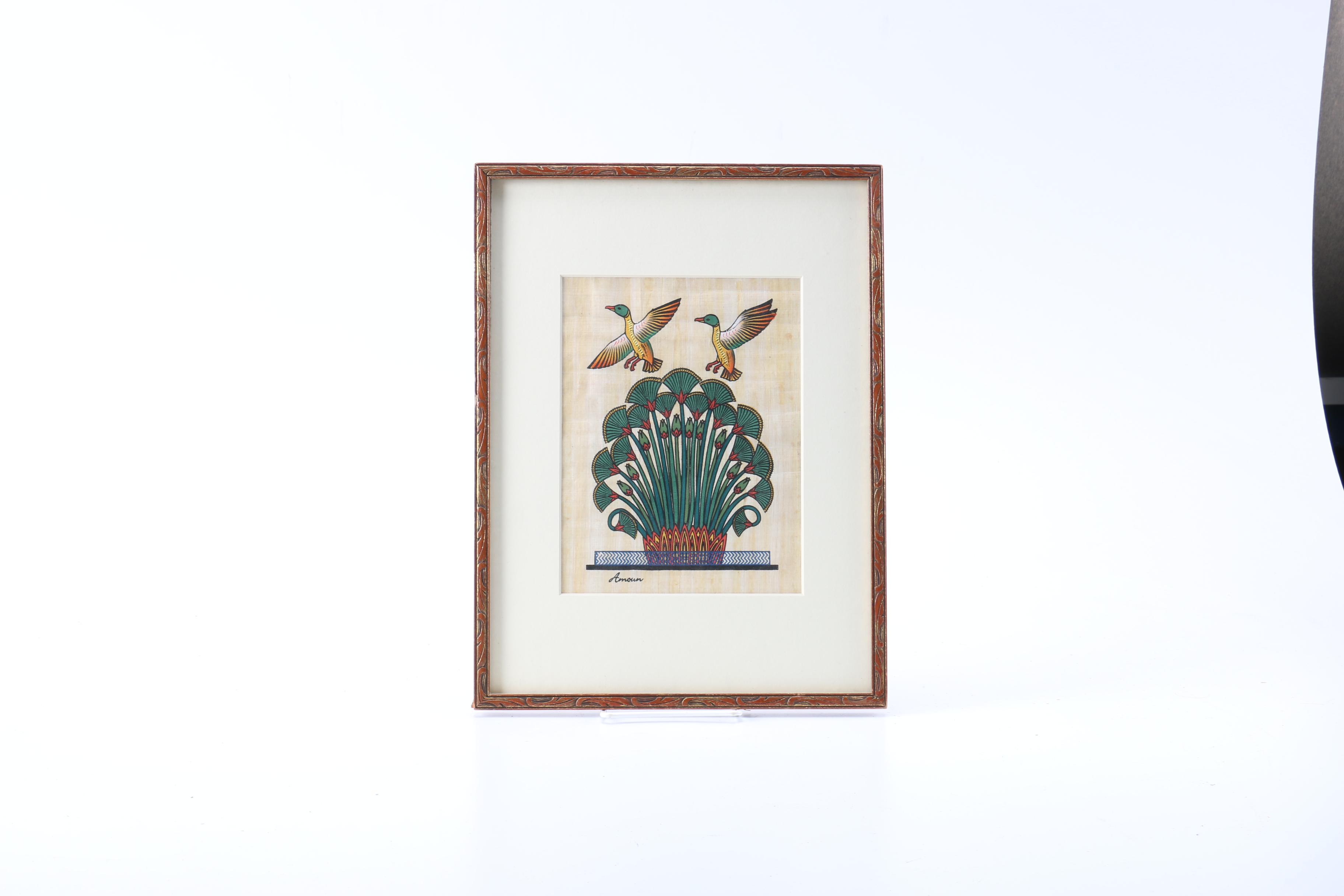 Amoun Gouache Painting on Papyrus of Ducks