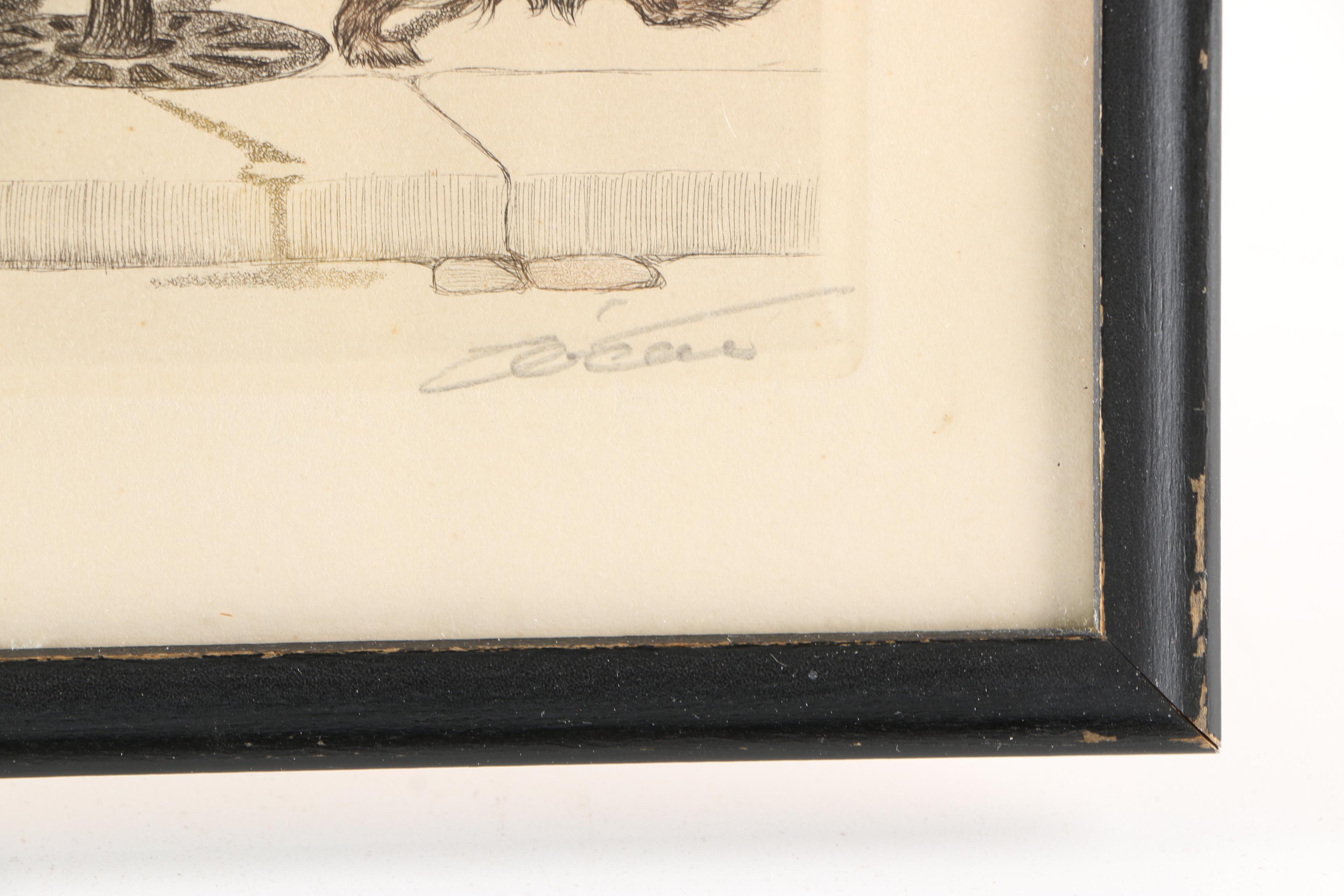 Boris O'Klein Mid Century Hand-Colored Etchings From His "Dirty Dogs of Paris" Series