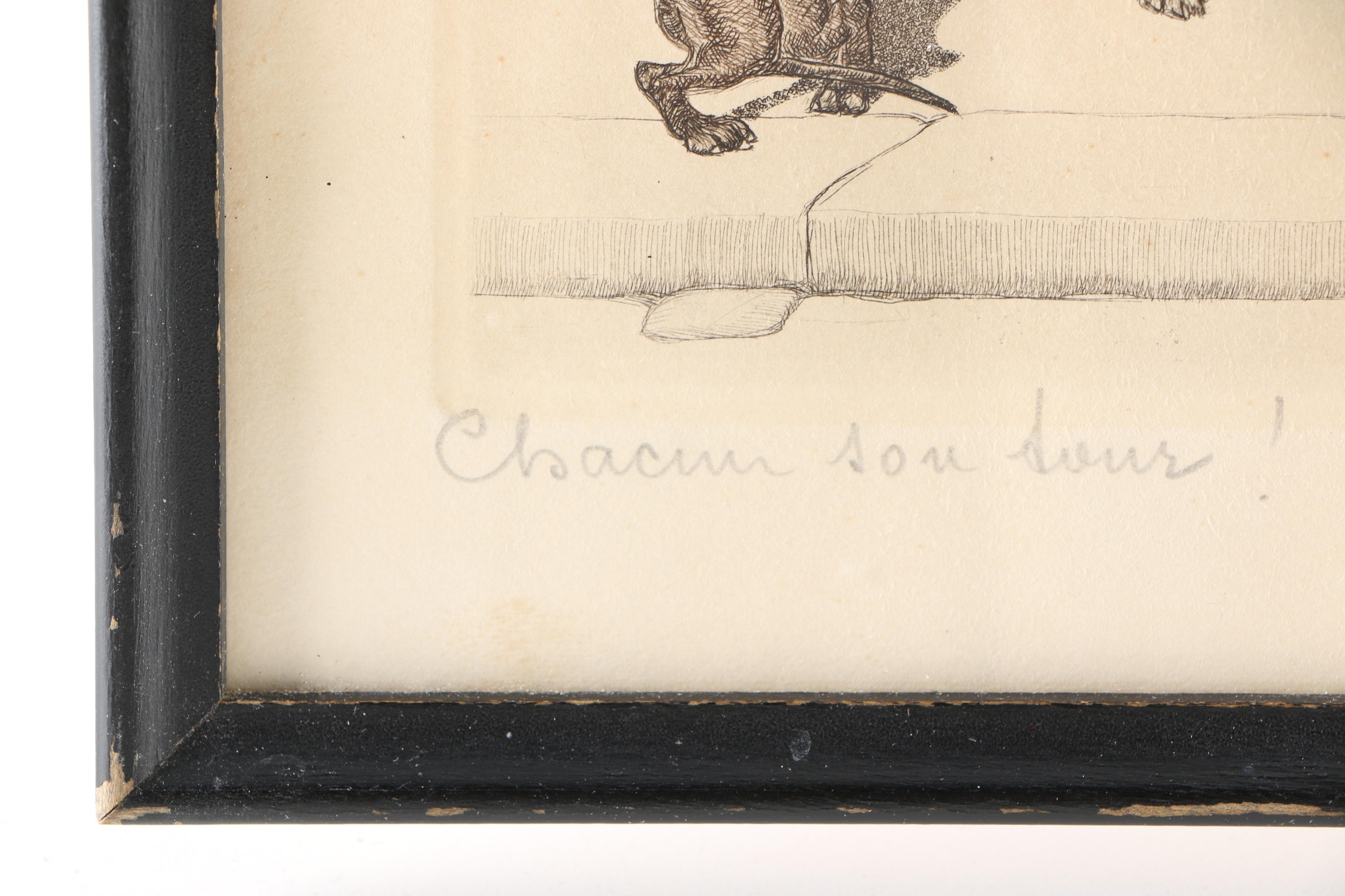 Boris O'Klein Mid Century Hand-Colored Etchings From His "Dirty Dogs of Paris" Series